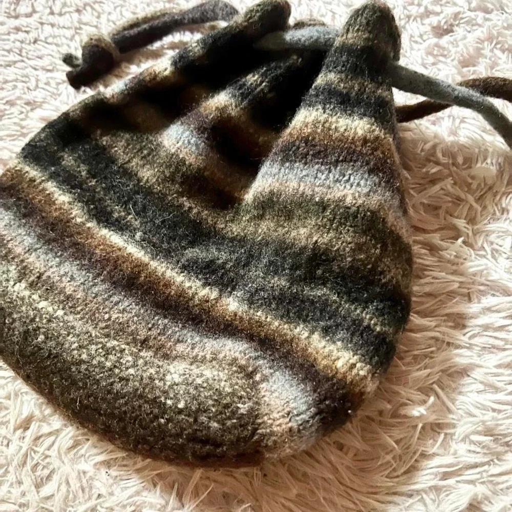 Wool Earthy Hippie Boho Natural Indie Drawstring Bag Forest Festival Granola‎